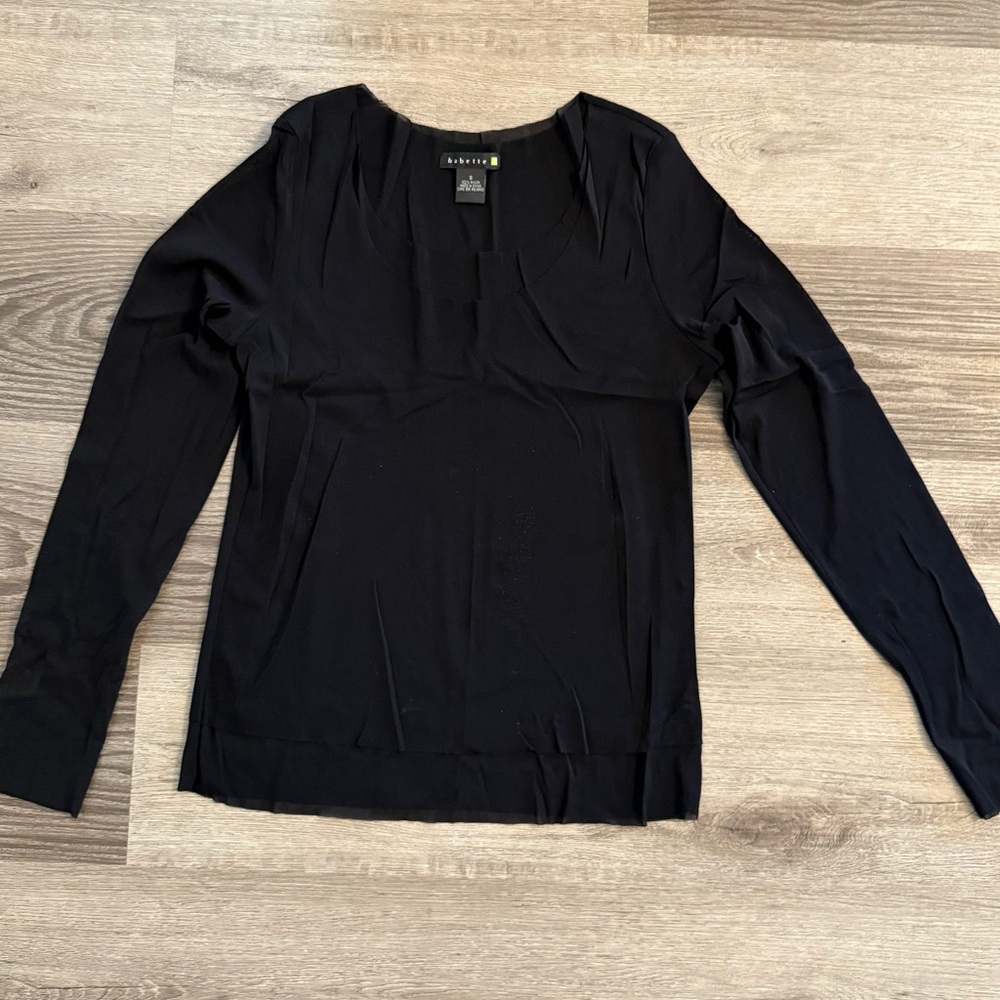 Babette Black Fitted Sheer Long Sleeve Blouse small